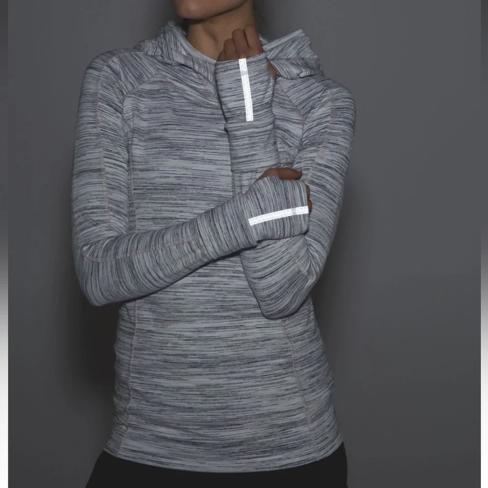 Lululemon Think Fast Hoodie Space Dye Camo White Gray Multi / Silver Spoon | 4